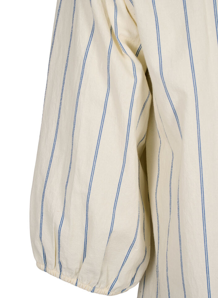 Bomullsbluse med striper og trekvartlange ermer, Eggnog Stripe, Packshot image number 3