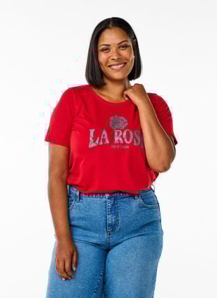 Zizzi FLASH - T-skjorte med motiv, Urban Red Rose, Model image number 0