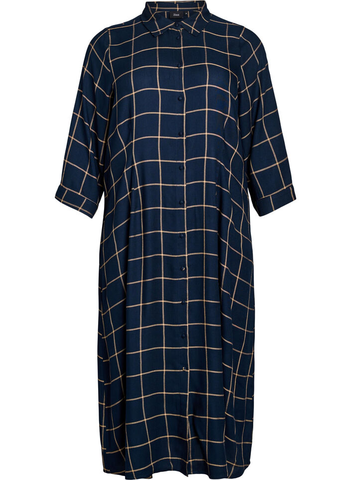 Lang rutete skjortekjole, Blue Beige Check, Packshot
