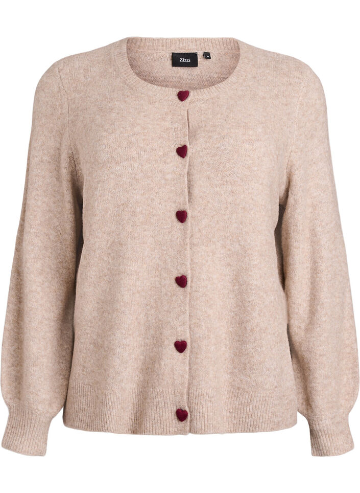 Cardigan med hjerteformede knapper, Beige, Packshot image number 0
