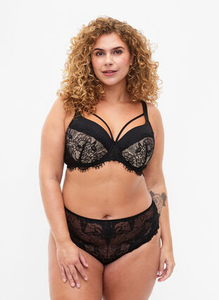 Polstret BH med blonder og snor, Black, Model image number 2