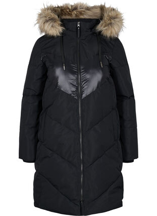 Vinterjakke med avtagbar hette, Black, Packshot image number 0