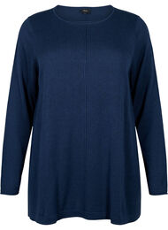 Strikket bluse i bomull og viskoseblanding, Blå