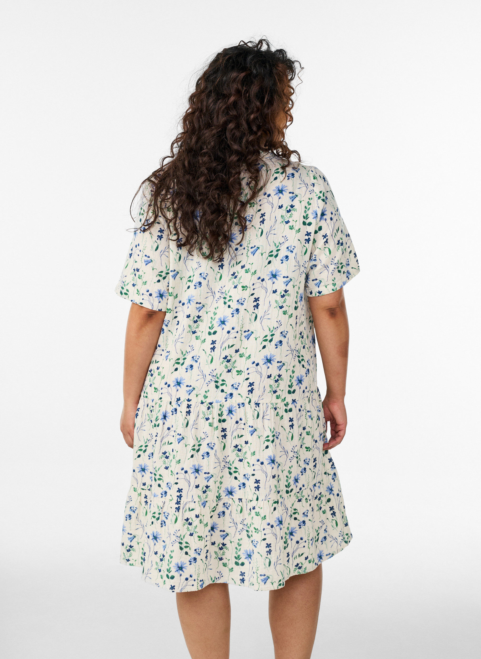 ZizziKort A-linjekjole i bomullsmuslin, Beige, Model image number 2