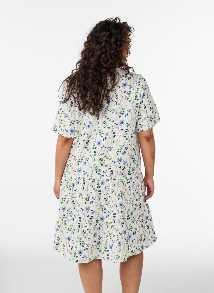 Kort A-linjekjole i bomullsmuslin, Beige, Model image number 2