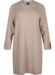 Strikket kjole med rund hals og splitt, Desert Taupe Mel.