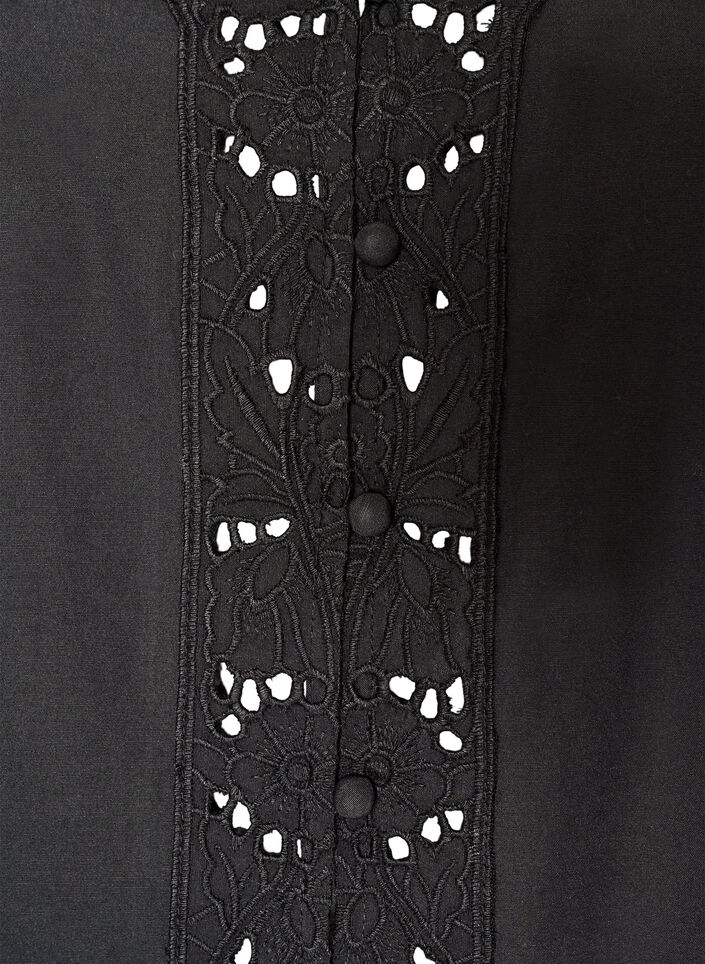 Skjortebluse med broderie anglaise, Svart, Packshot image number 2