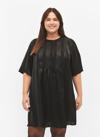 A-lineskåret kjole med striper og halvlange ermer, Black, Model