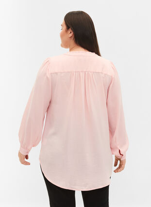 Langermet bluse med V-hals, Strawberry Cream, Model image number 1