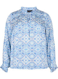 Bluse med lange ermer, volanger og trykk, Birch Graphic AOP