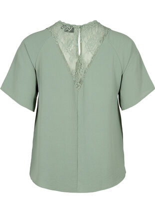 Bluse med korte ermer og blonder , Lily Pad, Packshot image number 1