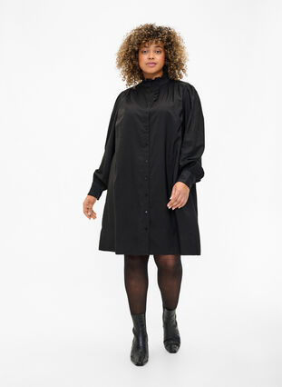 Viscose skjorte kjole med ruffles, Black, Model image number 2