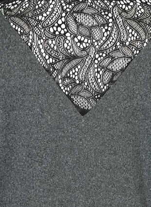 Melert bluse med blonder på ryggen, Dark Grey Melange, Packshot image number 3