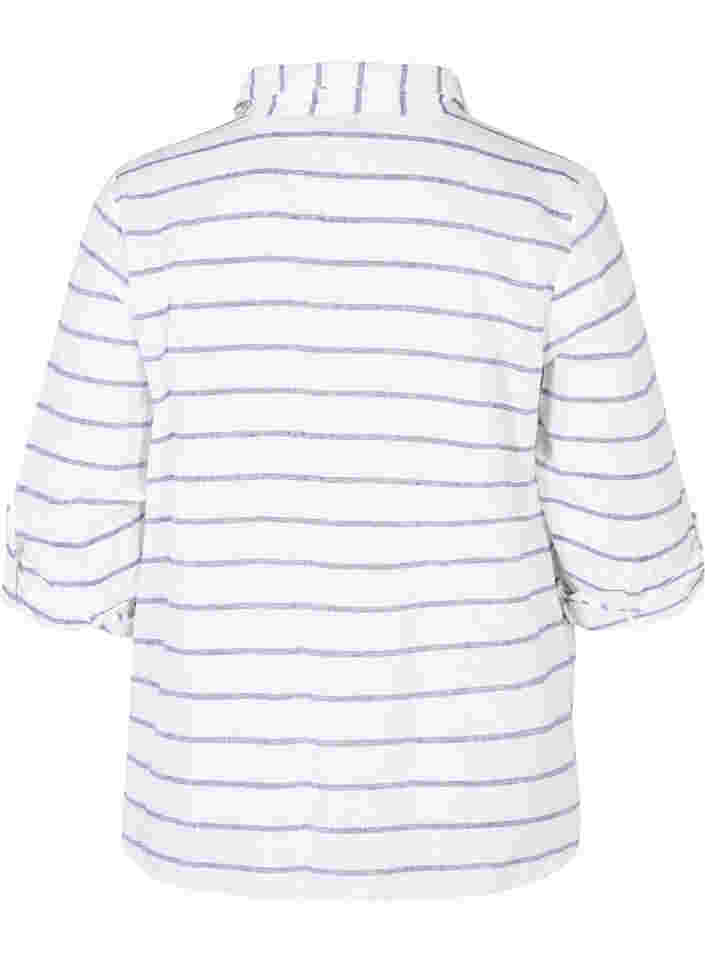 Bluse med 3/4-ermer og knapper, Navy Blazer stripe, Packshot image number 1