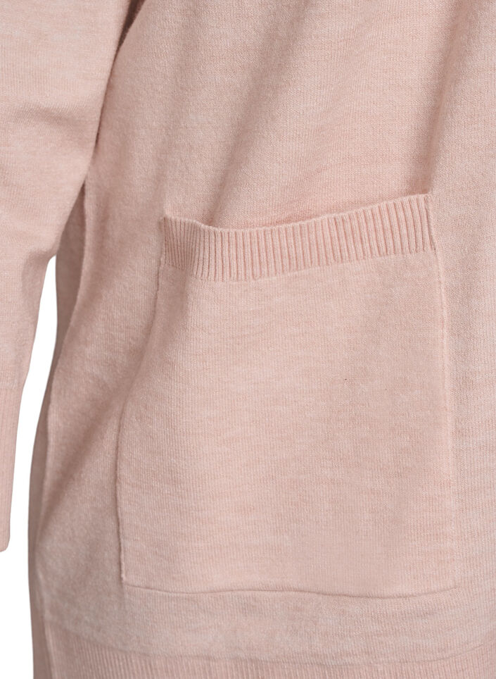 Lang &aring;pen strikket cardigan med lommer, Rosa, Packshot image number 3