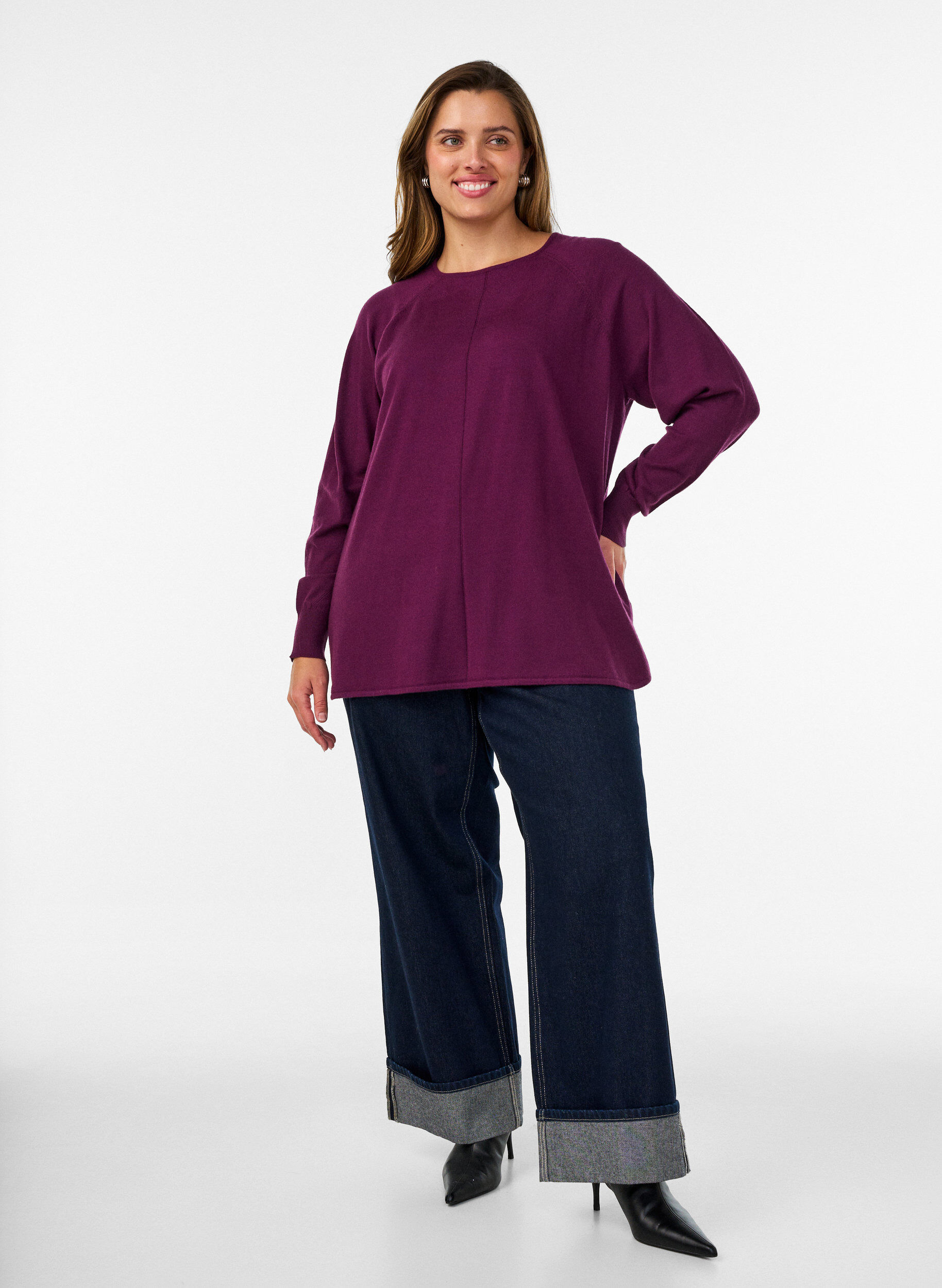 ZizziStrikket bluse med rund hals og strikket m&oslash;nster, R&oslash;d, Model image number 1