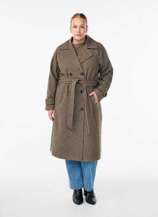 Zizzi Rutete kåpe med belte, Brown Check , Model image number 3