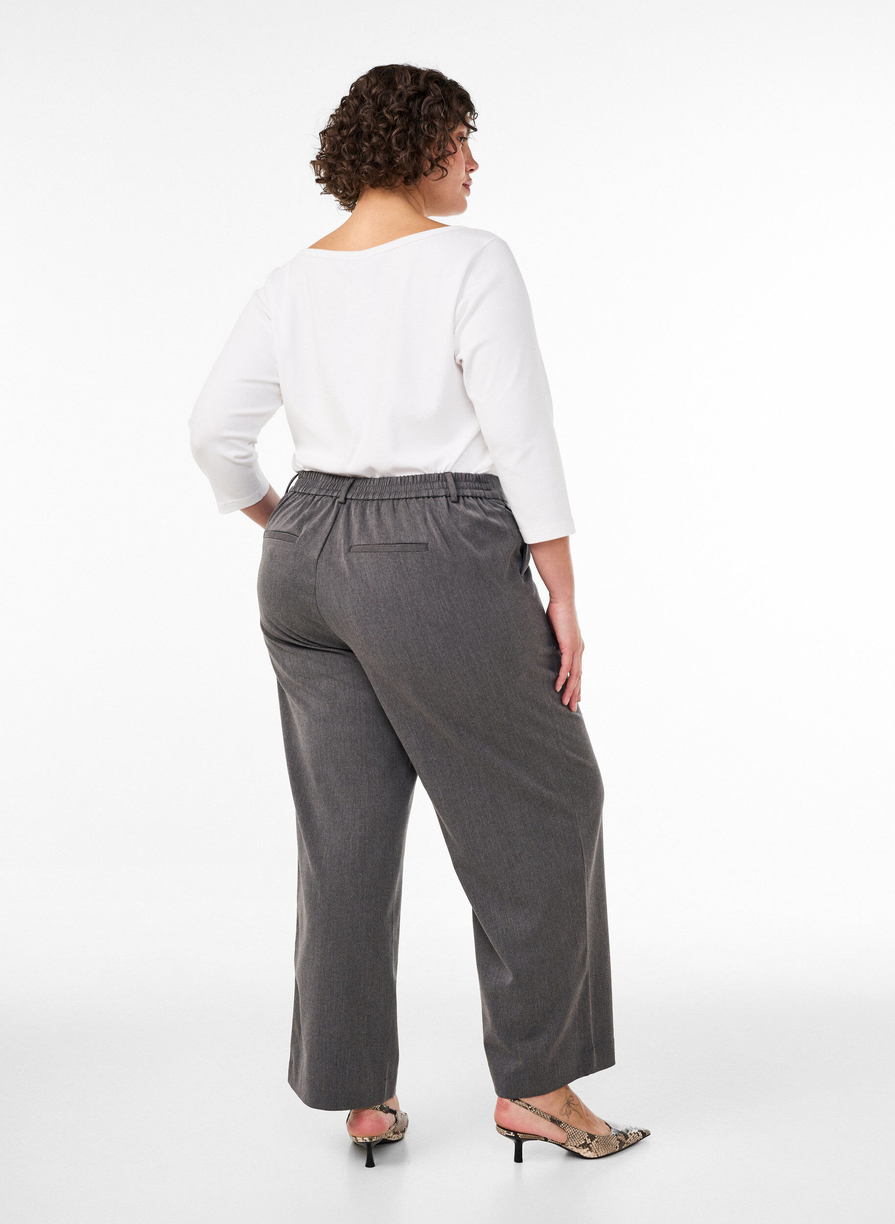 ZizziDressbukse med h&oslash;y midje og straight fit, Gr&aring;, Model image number 1