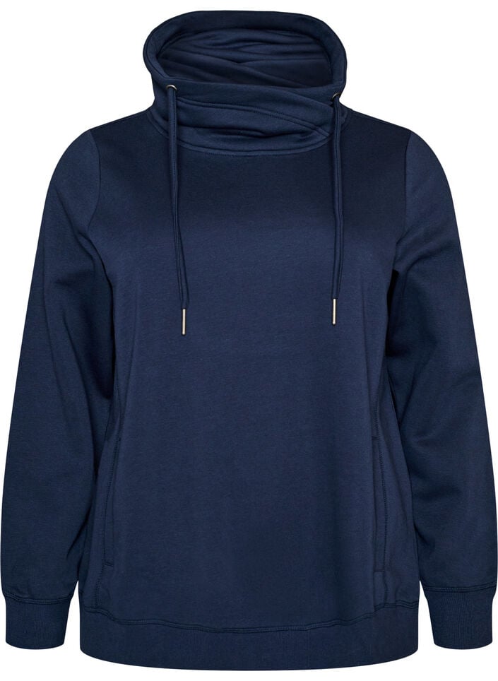 Genser med h&oslash;y hals og lommer, Bl&aring;, Packshot image number 0