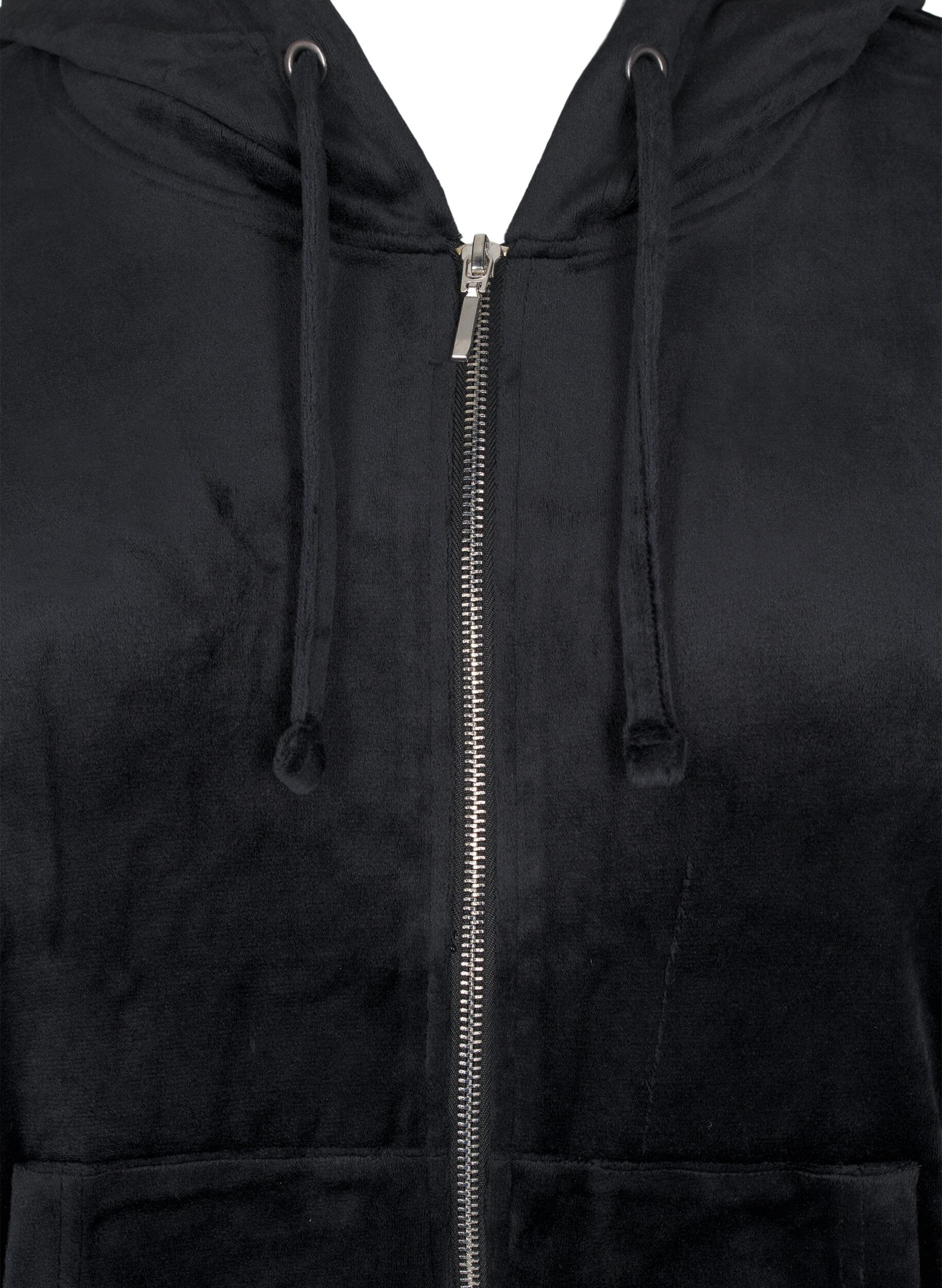 Zizzi Velour cardigan med hette, Black, Packshot image number 2