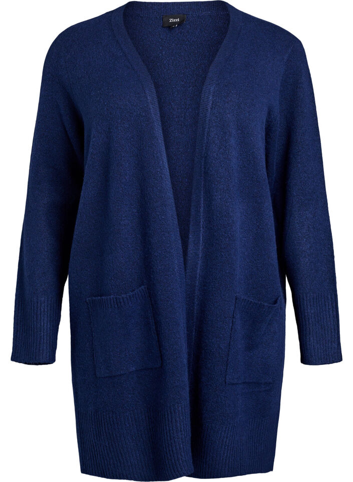 Ribbestrikket cardigan med lommer, Bl&aring;, Packshot image number 0