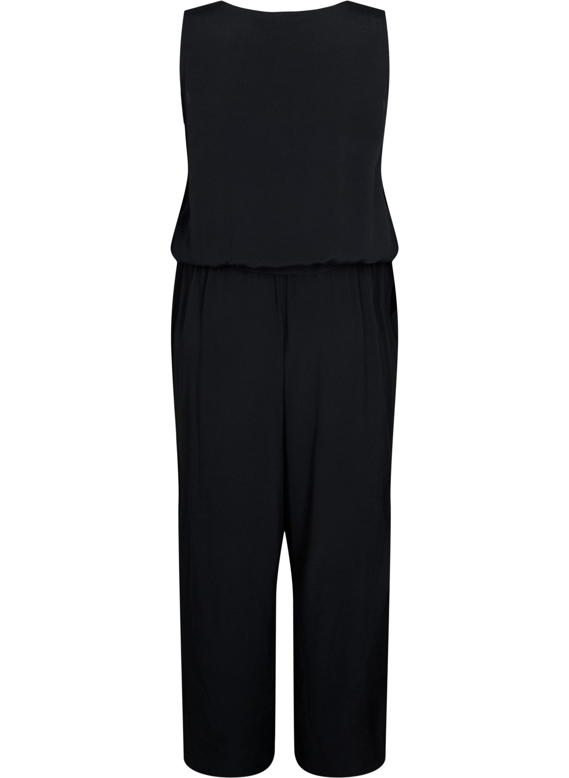Zizzi Ermel&oslash;s jumpsuit i viskose, Black, Packshot image number 1