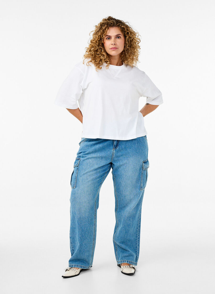 Boxy t-skjorte i økologisk bomull, Hvit, Model image number 1