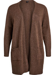 Ribbestrikket cardigan med lommer, Brun