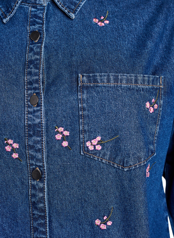 Denimskjorte med broderte blomster, B. D. Pink Flower, Packshot
