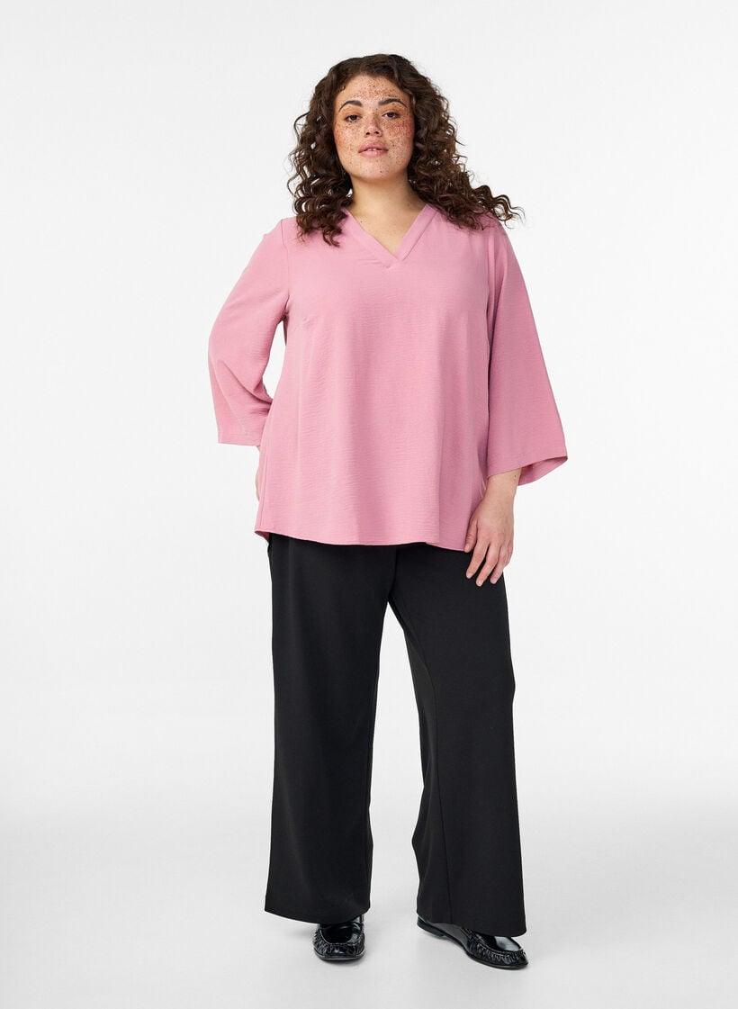Bluse med 3/4 ermer, Rosa, Model image number 1