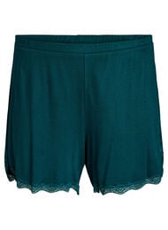 L&oslash;se nattshorts med ribbestruktur og blonderkant, Gr&oslash;nn