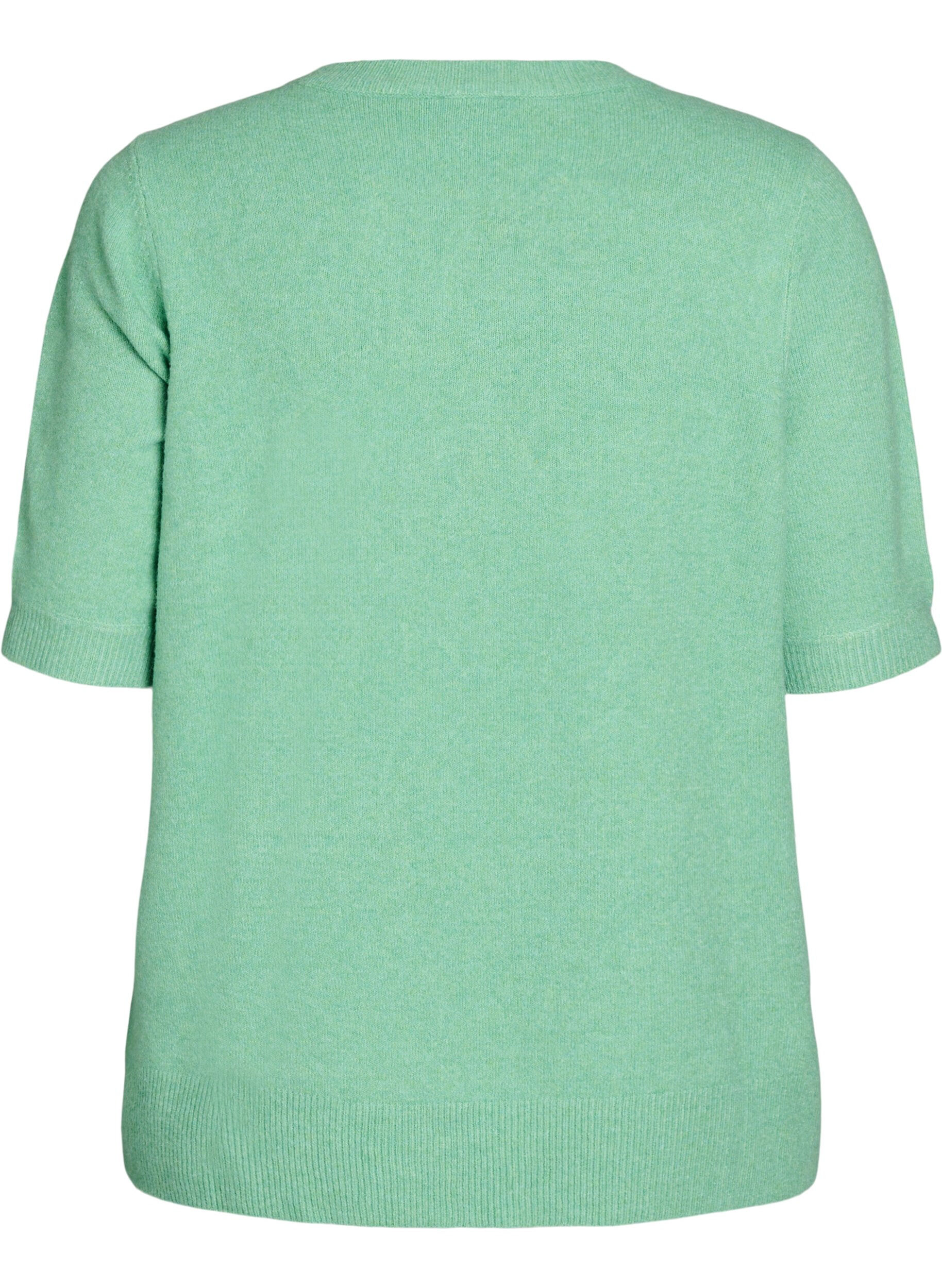Zizzi Strikket bluse med korte ermer, Gr&oslash;nn, Packshot image number 1