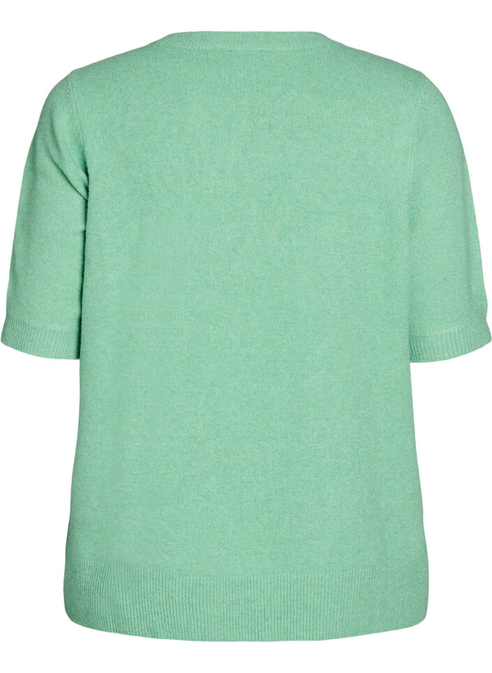 Strikket bluse med korte ermer, Gr&oslash;nn, Packshot image number 1