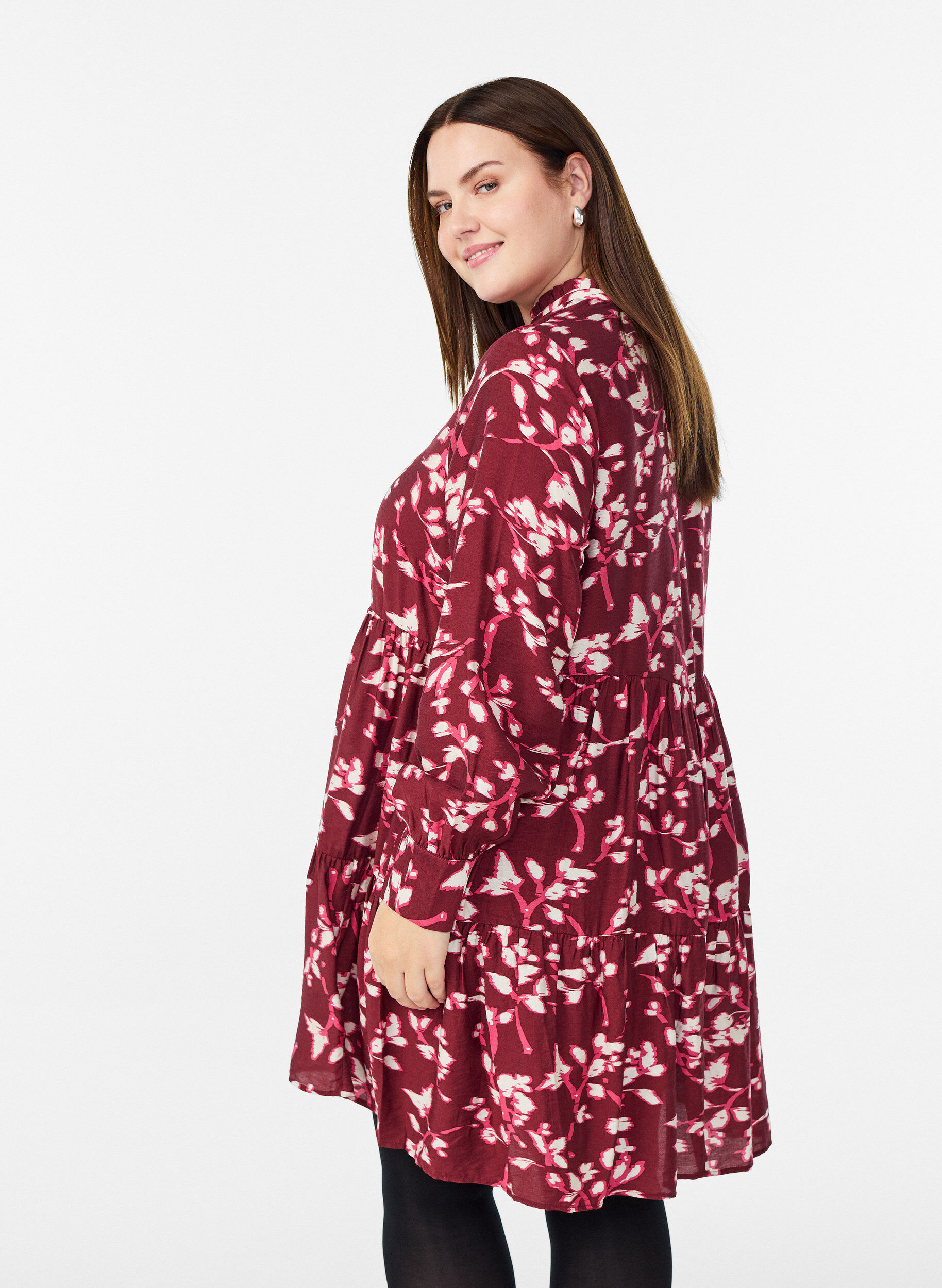 Zizzi A-linje kjole med volangkrage, R&oslash;d, Model image number 2