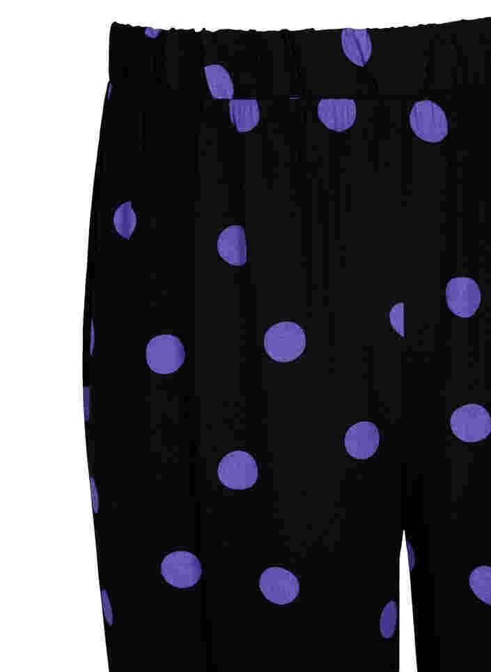 Bukser i viskose med prikker, Black w. Purple Dot, Packshot image number 2