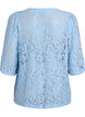 Kortermet bluse med blonder og V-hals, Bl&aring;, Packshot image number 1