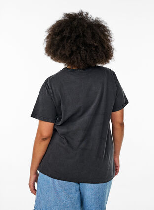 Zizzi T-skjorte i økologisk bomull med statement-trykk, Grå, Model image number 2