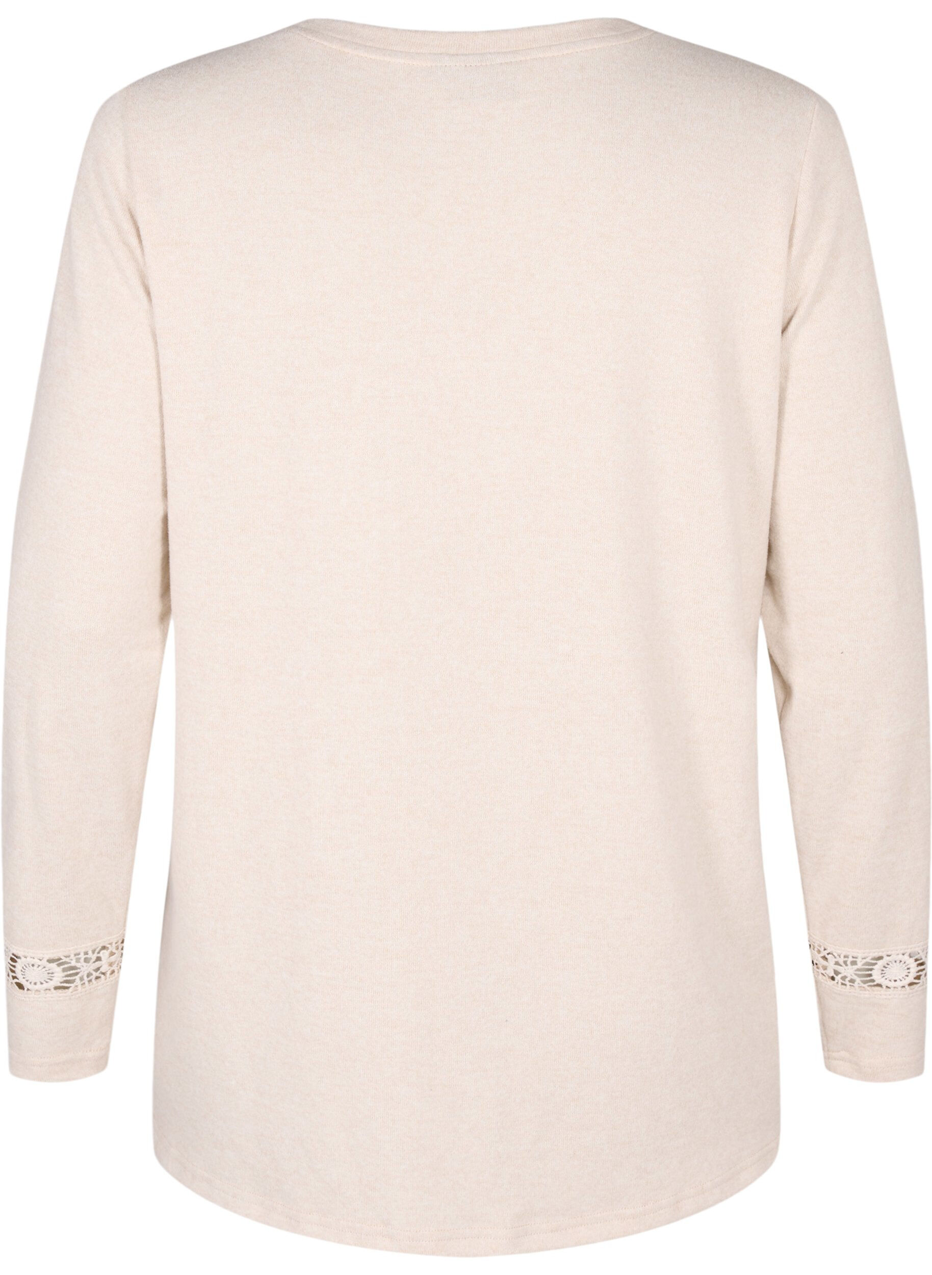 Zizzi Bluse med broderidetaljer og lange ermer, Beige, Packshot image number 1