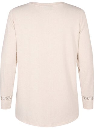 Zizzi Bluse med broderidetaljer og lange ermer, Beige, Packshot image number 1