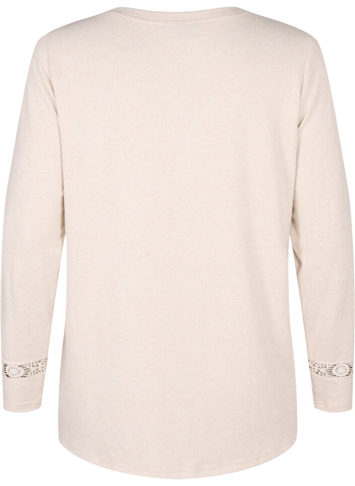 Bluse med broderidetaljer og lange ermer, Beige, Packshot image number 1
