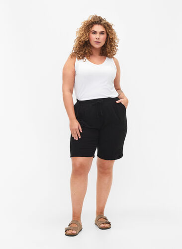 Løs shorts av bomull med lommer, Black, Model image number 4