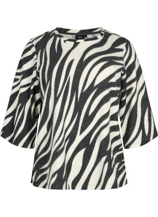 Bluse med sebratrykk og 3/4-ermer, White Zebra, Packshot image number 0