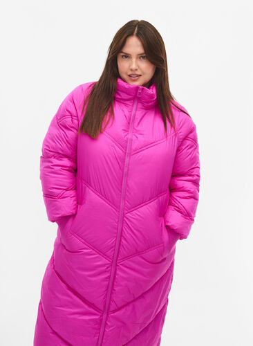 Lang puffer-vinterjakke, Rose Violet, Model image number 2