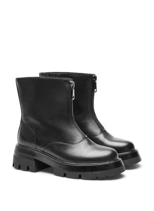 Zizzi Korte skinnboots med glidelås og bred passform, Black, Packshot image number 1