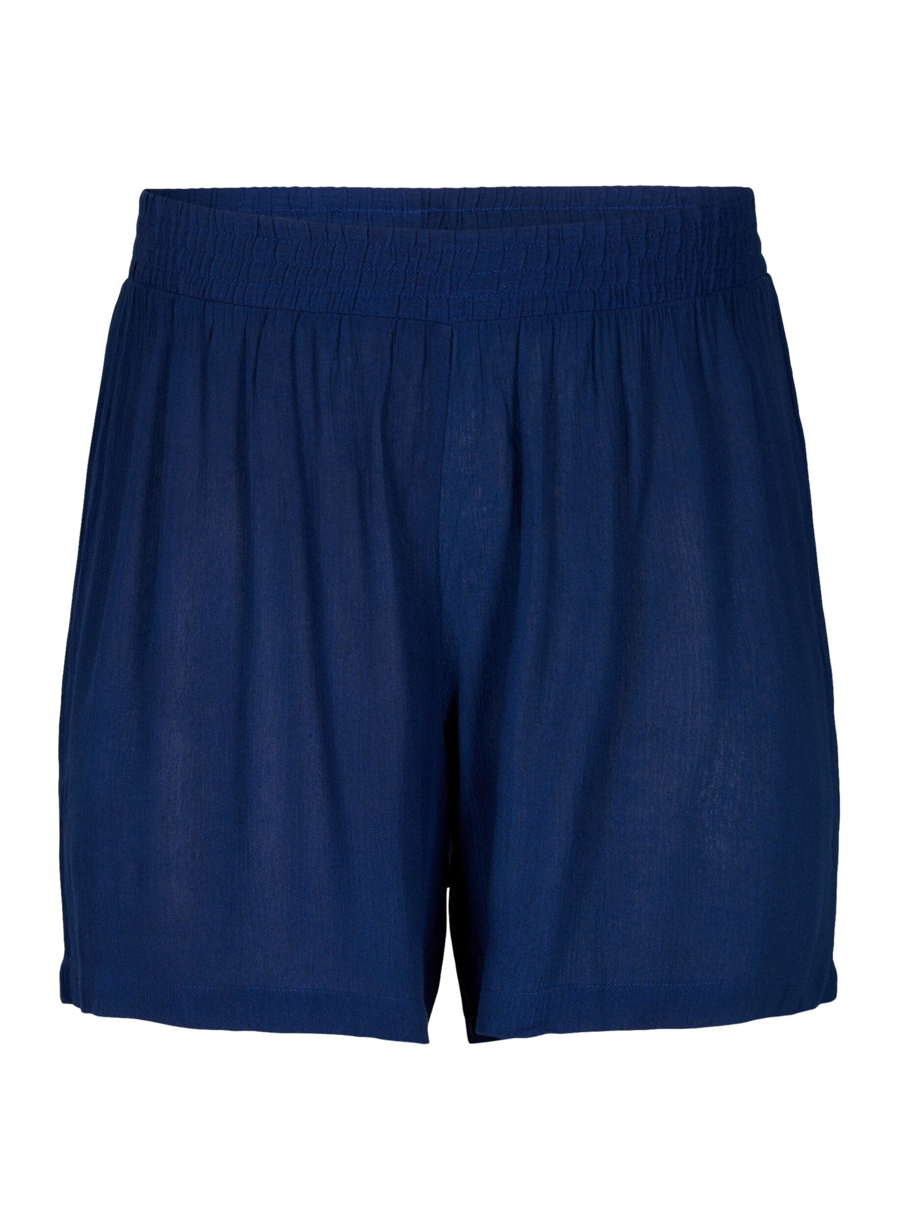 Zizzi Shorts i viskose med h&oslash;y midje, Medieval Blue, Packshot image number 0