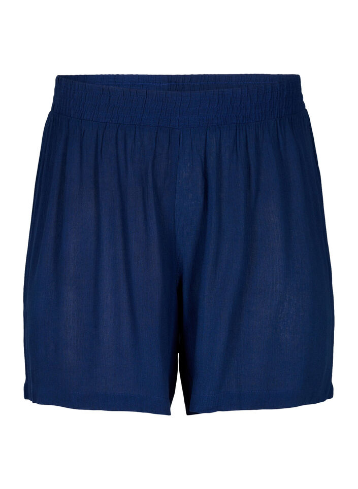 Shorts i viskose med h&oslash;y midje, Medieval Blue, Packshot image number 0