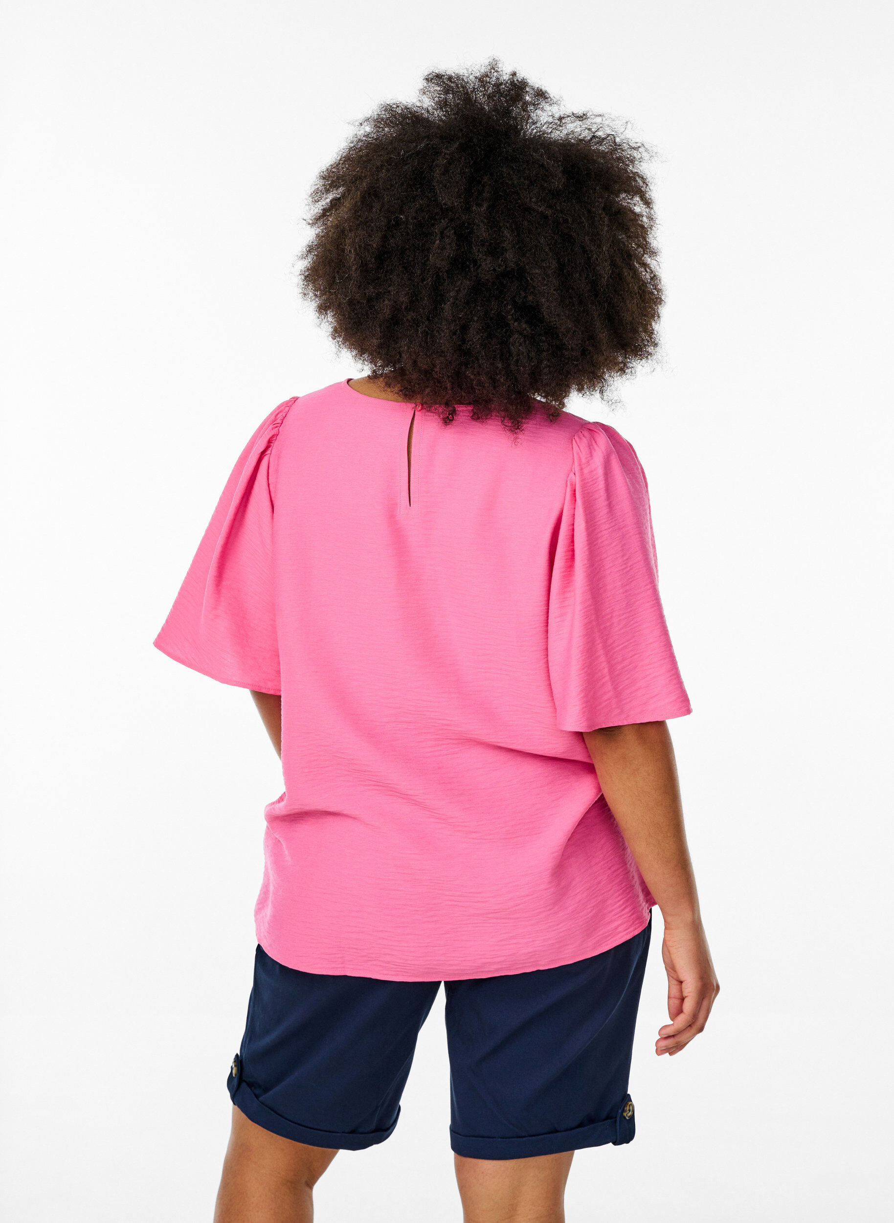 Zizzi Bluse med korte, vide ermer, Rosa, Model image number 2