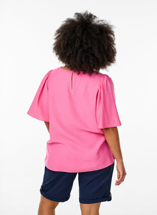 Zizzi Bluse med korte, vide ermer, Rosa, Model image number 2