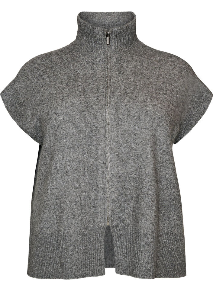 Strikkevest med h&oslash;y krage og glidel&aring;s, Gr&aring;, Packshot image number 0