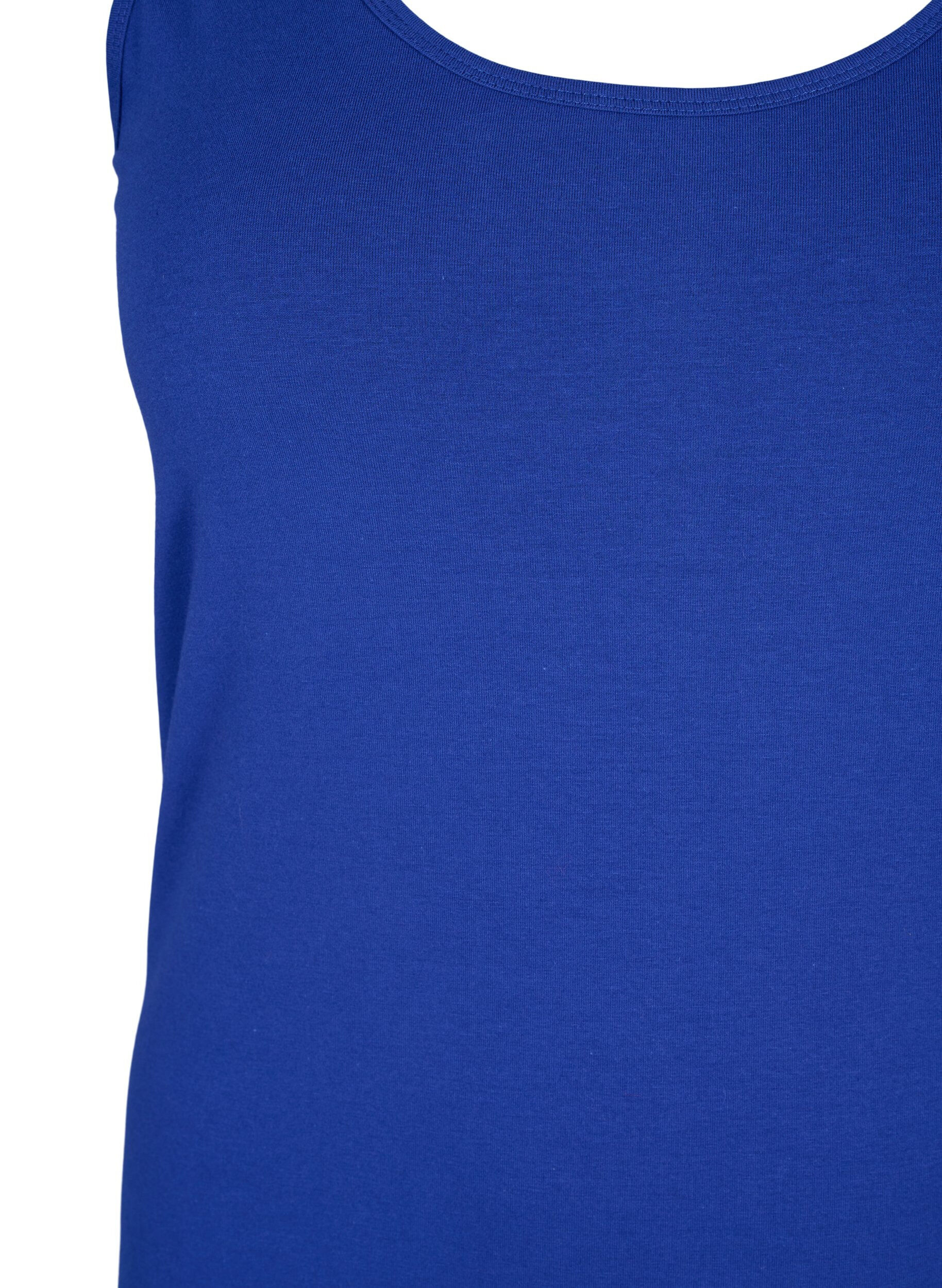 ZizziEnsfarget basic topp i bomull, Bl&aring;, Packshot image number 2